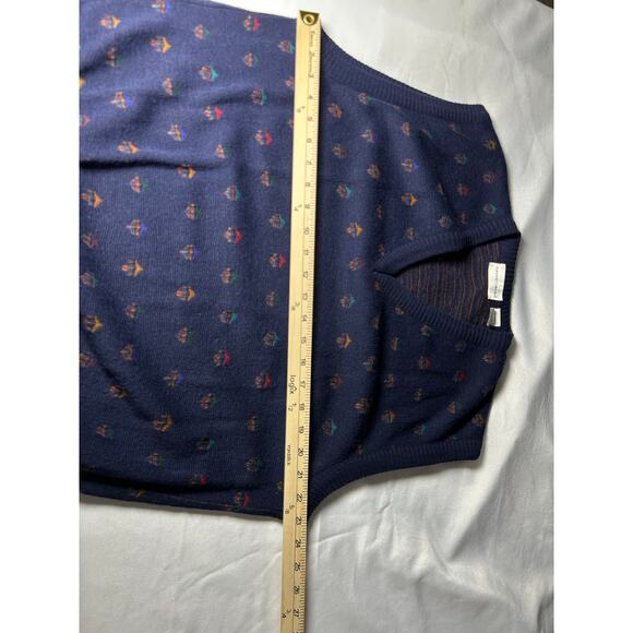 Vintage Potomac Collection Sweater Vest Men'sX L Navy Blue V Neck printed office - Picture 8 of 9
